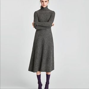 Zara A-Line Ribbed High-Neck Sweater Dress